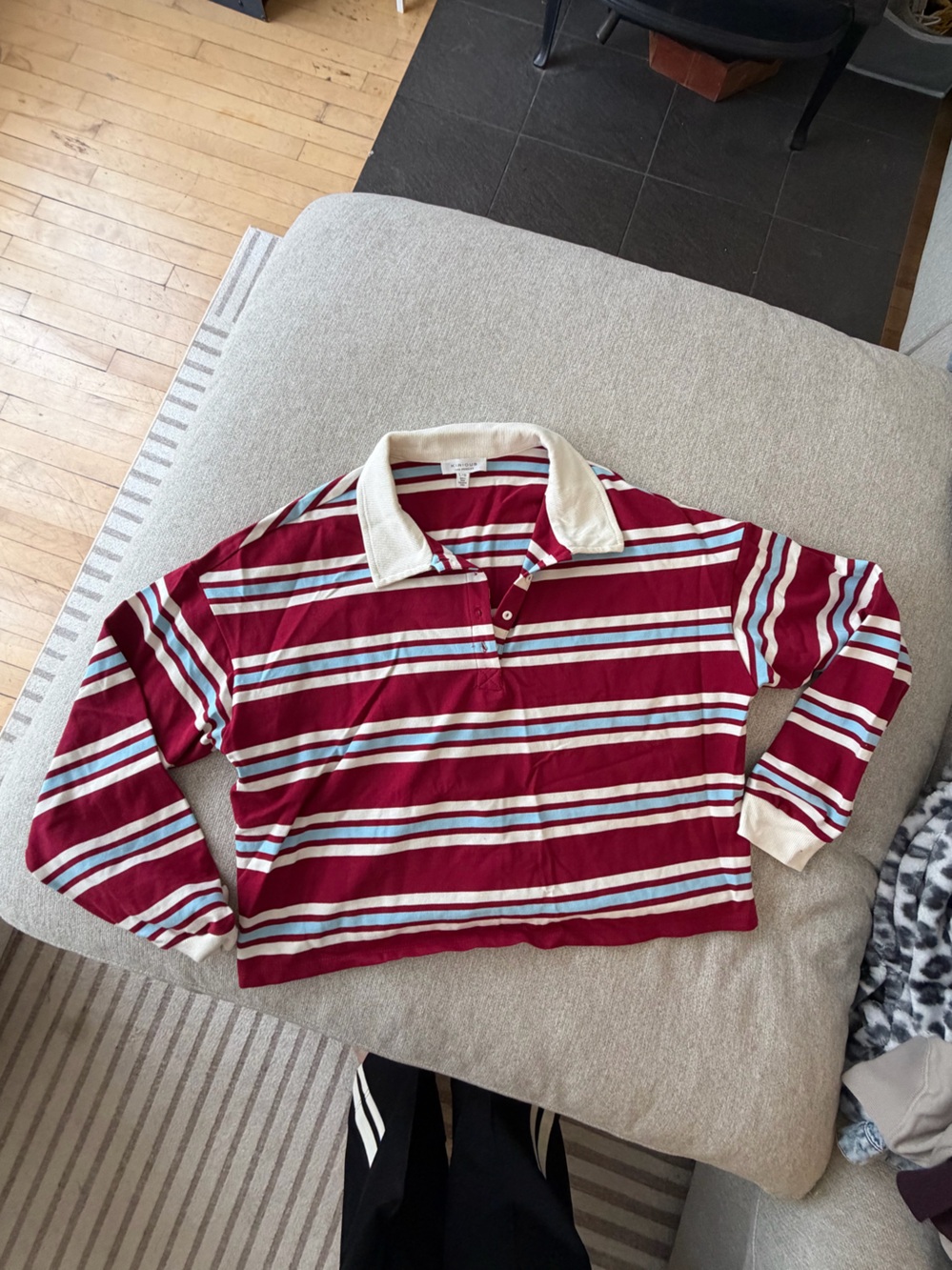 Burgundy Striped Rugby Shirt with Cream Collar